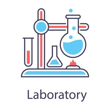 Laboratuvar aletleri ile kimyasal deney, düz tasarım laboratuvar simgesi  