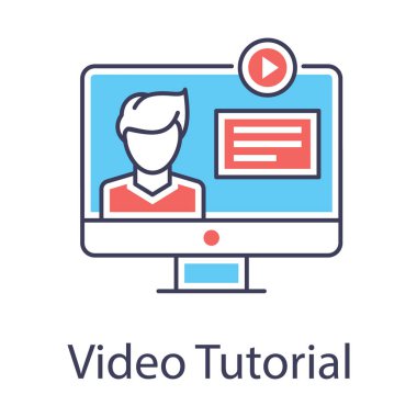 Video öğrenme, video öğretim simgeleri düz vektör tasarımı 