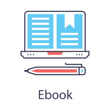 Dijital öğrenme kavramı, düz tasarımda defter simgesi vektörü 