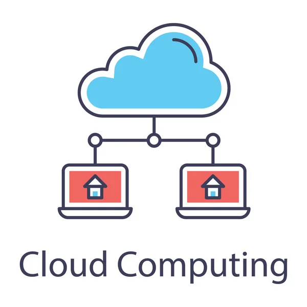 Tecnologia Connessa Dataserver Cloud Icona Cloud Computing Vettoriale Piatto — Vettoriale Stock