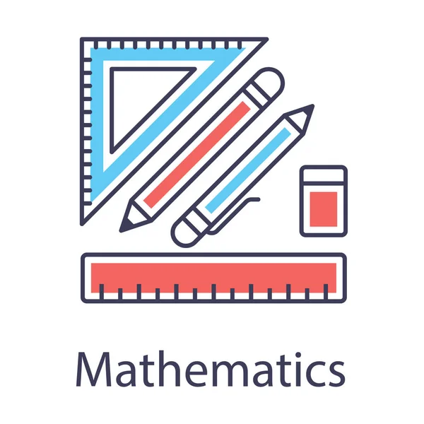 Ukuran Skala Dengan Pensil Dan Alat Geometri Ikon Matematika Dalam - Stok Vektor