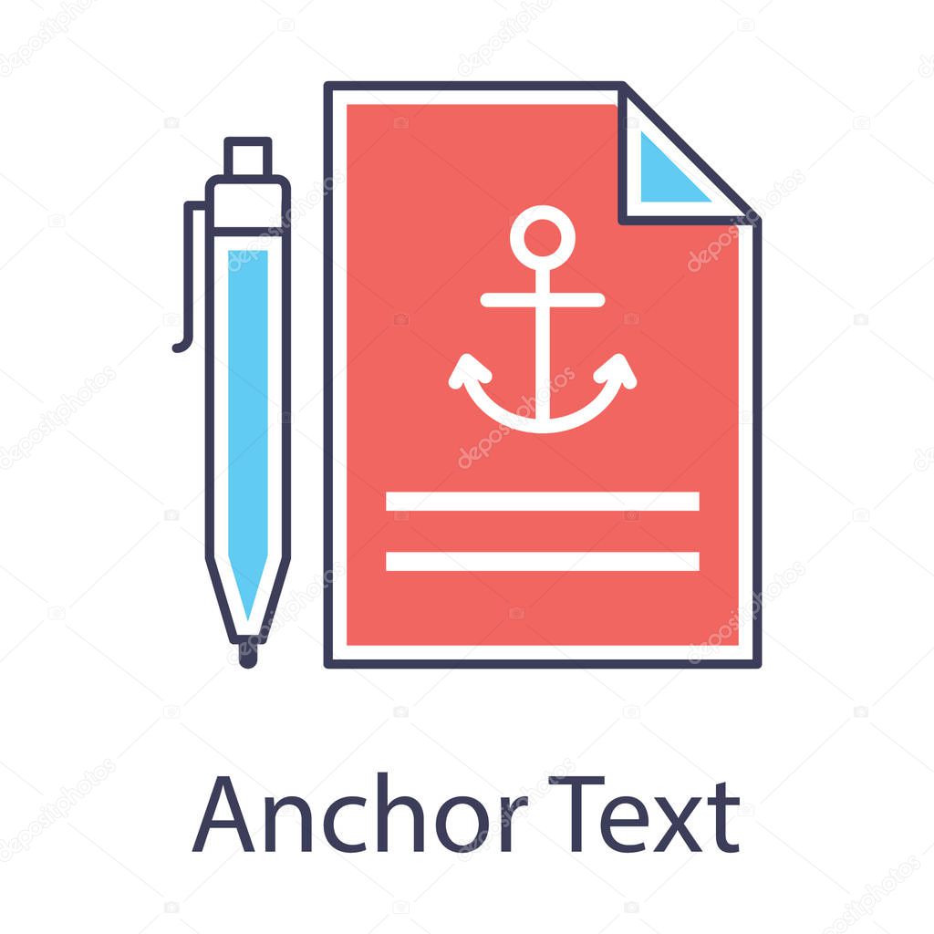 Seo anchor link document, anchor text icon of flat design 