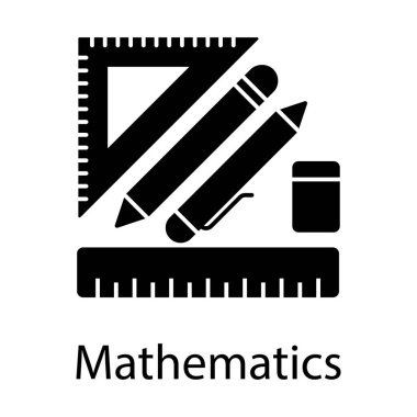 Kalem ve geometri araçları ile ölçüm ölçekleri, katı tasarım matematik simgesi 