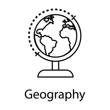 Ofis tablosu aksesuarı ve dünya küresi, satır dizaynında coğrafya simgesi 
