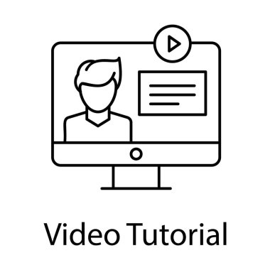 Video öğrenme, video öğretileri simge tasarım çizgisi vektörü 