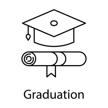 Mezuniyet, toplantı töreni aksesuar ikonu çizgi tasarımı