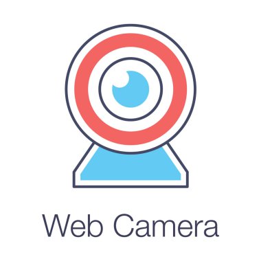 Canlı iletişim cihazı teknolojisi, web kamerası simgesinin düz vektör tasarımı.