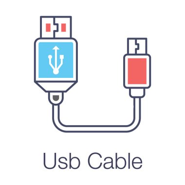 Düz dizaynda kablo bağlantıları, usb kablo simgesi.
