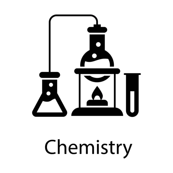 Laboratuvar Aletleri Ile Kimyasal Deney Katı Tasarımda Kimya Simgesi — Stok Vektör