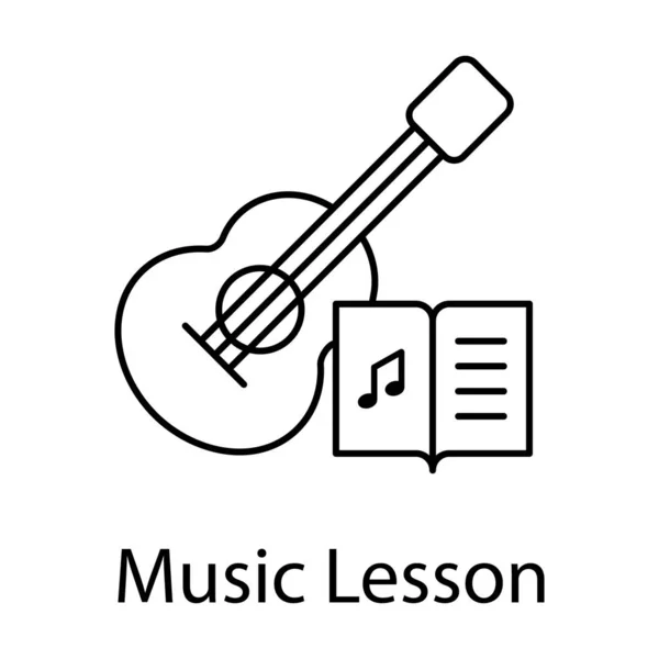 Elektro Gitarlı Müzik Kitabı Satır Dizaynında Müzik Sınıfı Simgesi — Stok Vektör
