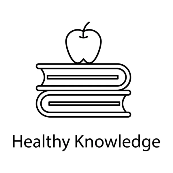 Apple Books Line Vector Icon Concept Healthy Education - Stok Vektor