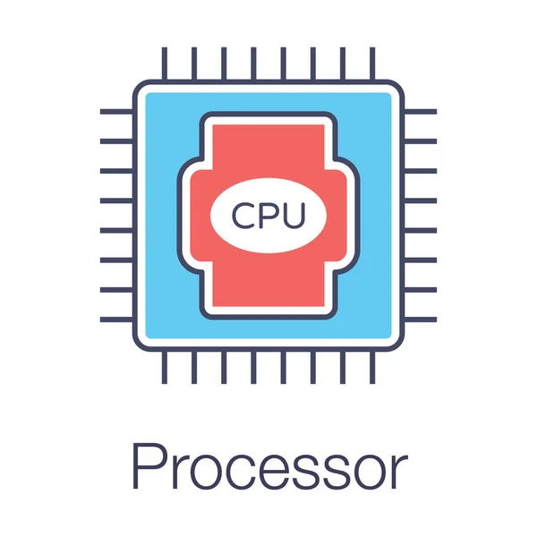 Mikroprocesorový Čip Centrální Procesorové Jednotky Ikona Procesoru Cpu Plochém Provedení — Stockový vektor
