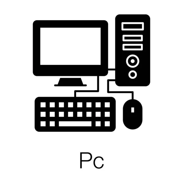 带有监视器和鼠标的桌面计算机系统 Pc向量的实心图标 — 图库矢量图片