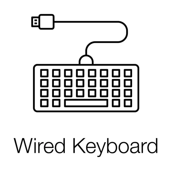 Symbol Der Verdrahteten Tastatur Isoliert Auf Weißem Hintergrund — Stockvektor