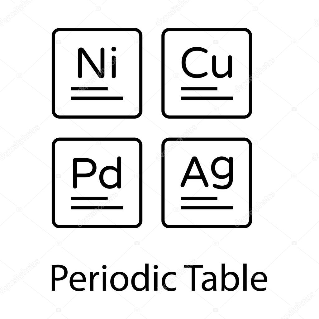 Tabular display of chemical elements, periodic table icon in line design 