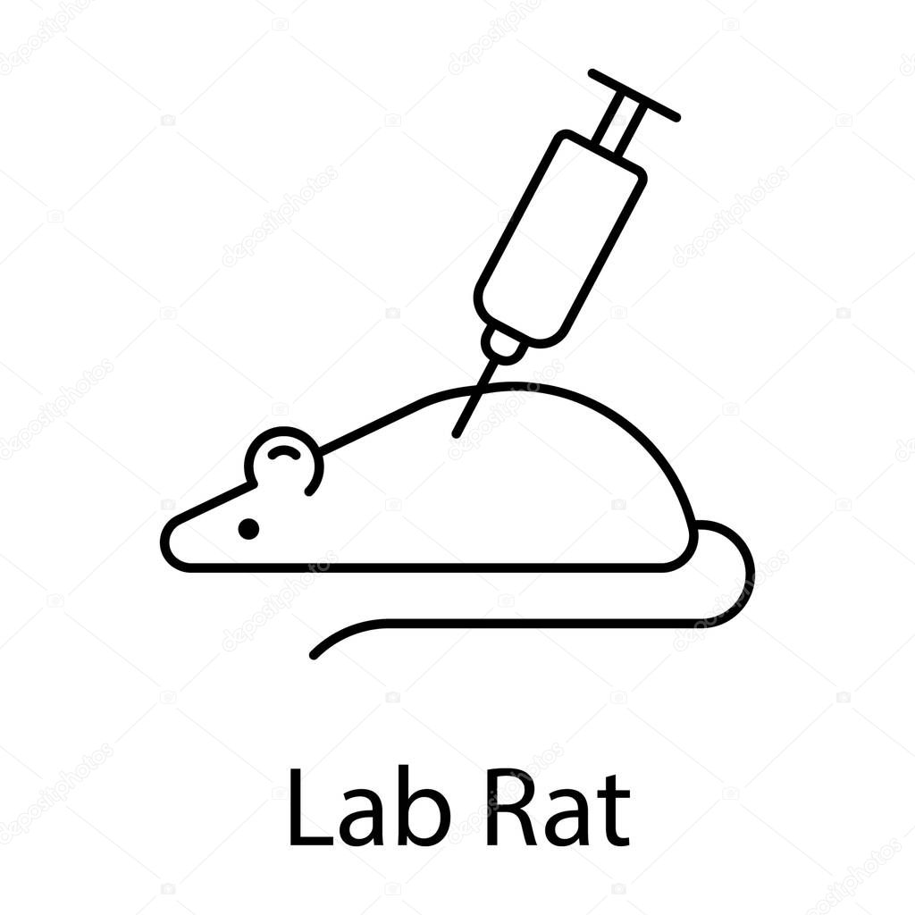 Medical lab experiment on living species, lab rat icon in line design 
