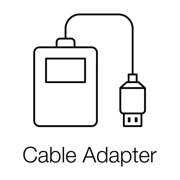 Gegevensopslag Overdracht Pictogram Kabeladapter Lijnontwerp — Stockvector