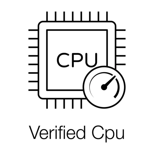 Центральный Процессор Микропроцессорный Чип Проверенный Значок Процессора Линейном Исполнении — стоковый вектор