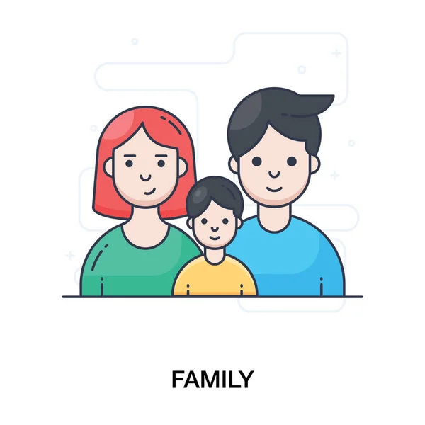 Todos Los Miembros Felices Familia Juntos Estilo Icono Editable Plana — Vector de stock