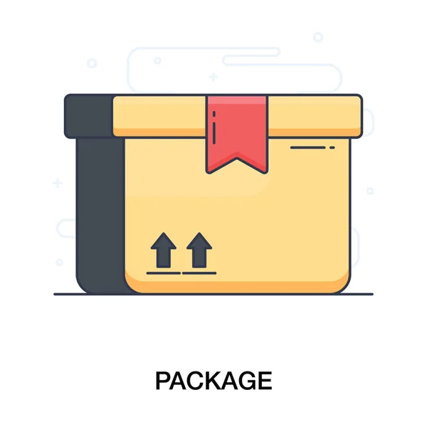 Caja Llena Cinta Icono Plano Del Paquete Sobre Fondo Blanco — Vector de stock