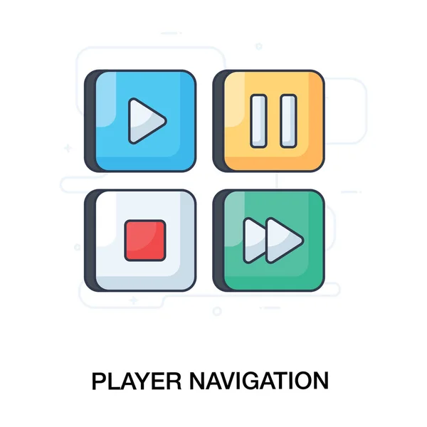 Verschiedene Tasten Zusammen Player Navigation Flacher Stil Der Symbole — Stockvektor