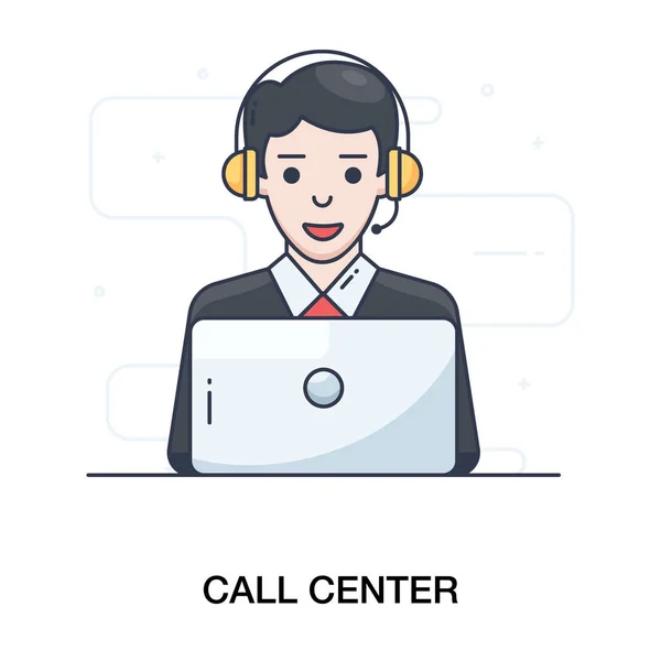 Callcenter Mann Trägt Kopfhörer Und Mikrofon Mit Darstellung Des Kundendienstes — Stockvektor