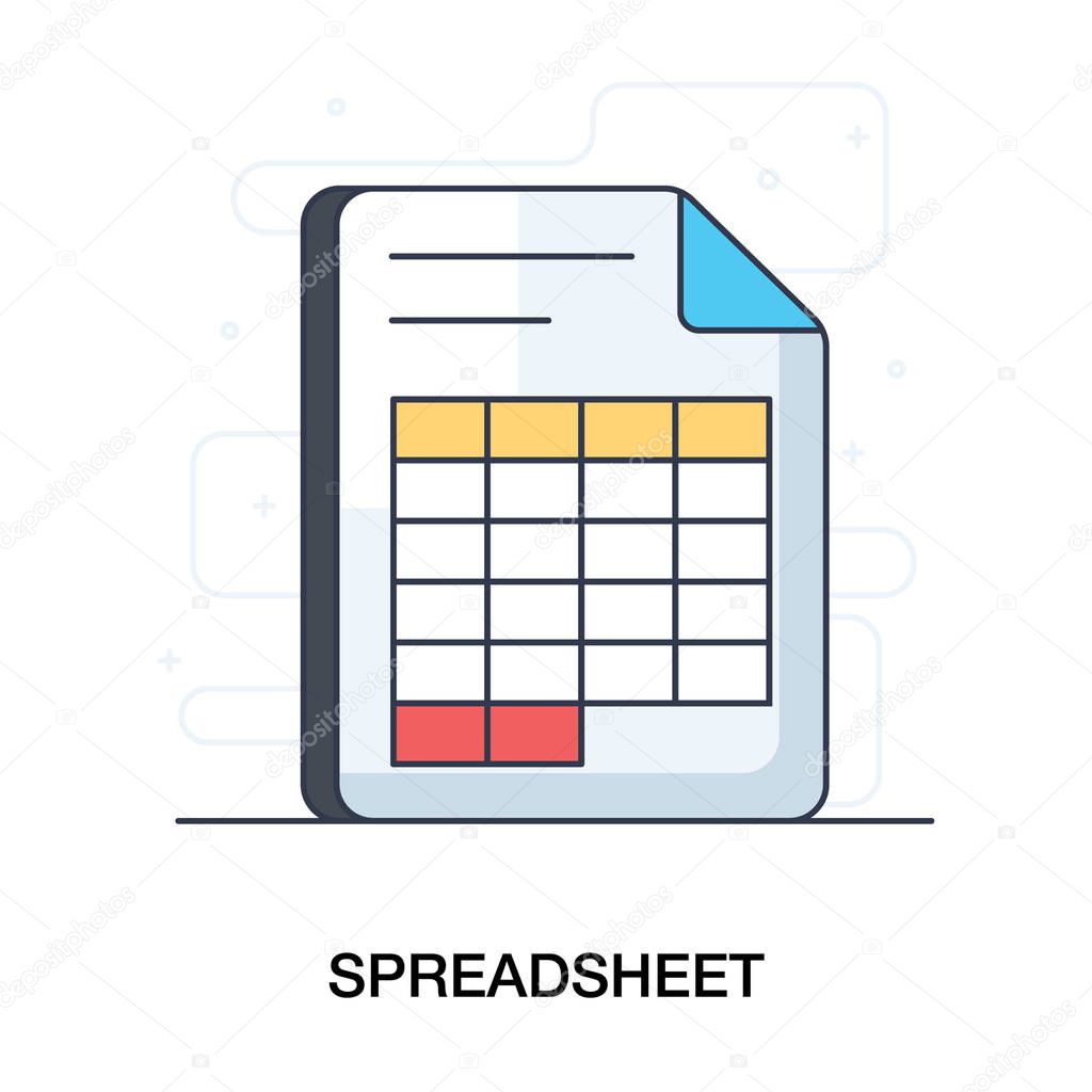 Icon of spreadsheet in flat  design on isolated background.