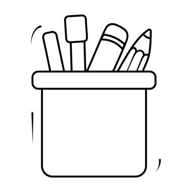 Kırtasiye araçları, kalem kutusunun el çizimi simgesi 