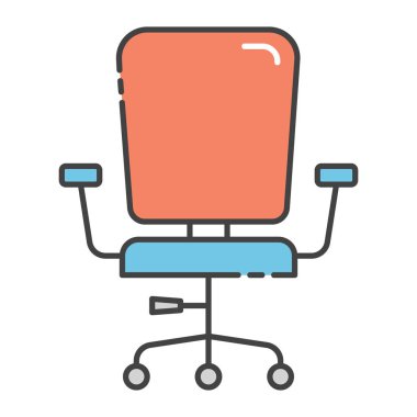 Bir ofis düzeninde döner ya da döner sandalye, düz simge