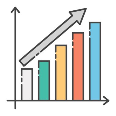 İş büyüme grafiğini gösteren yükseltilmiş oklu bir çubuk grafiği