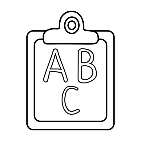 手書きのアイコンで基本的な教育を示すクリップボード上のアルファベット文字 — ストックベクタ