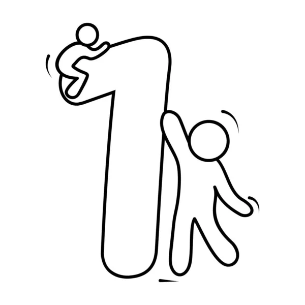 Handgezeichnetes Symbol Der Ziffer Eins Linienstil — Stockvektor