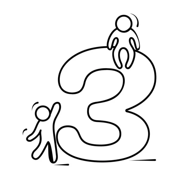 Handgezeichnetes Symbol Der Ziffer Drei Linienstil — Stockvektor