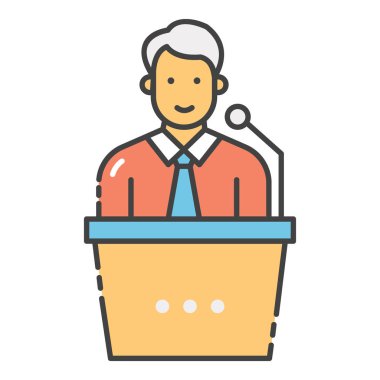  Kürsüde tartışan bir konuşmacı, düz simge