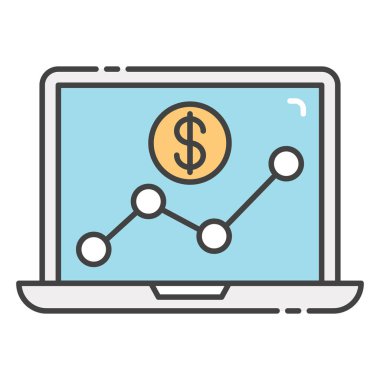 Monitördeki iş verileri, finansal analiz düz simgesi, veri bilgi grafiği izole edildi