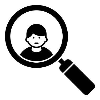 Büyüteç altında kişi tarafından bir sembol içinde gösterilen bir işe alma süreci, uygun kişinin kaynak olarak bulunması fikri