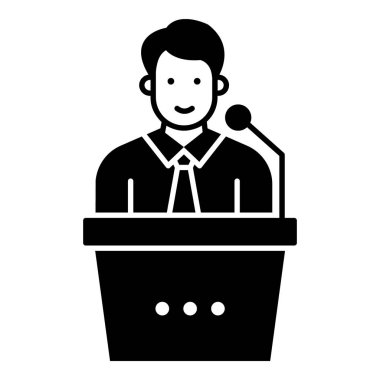 Kürsüde tartışan bir konuşmacı, sağlam bir simge