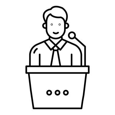 Kürsüde tartışan bir konuşmacı, satır simgesi