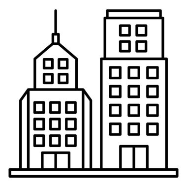 Ofis binası, şehir manzarası simgesi satır vektörü