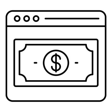 Dolar ile web sayfası, iş web sitesi çizgisi simgesi 