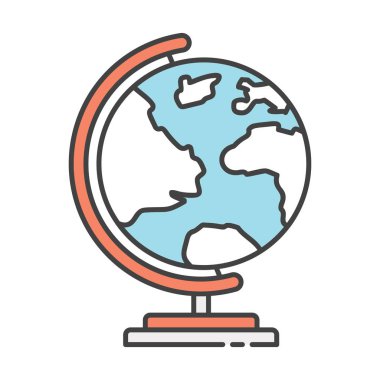Ofis masası aksesuarı, düz tasarımda dünya küresi simgesi 