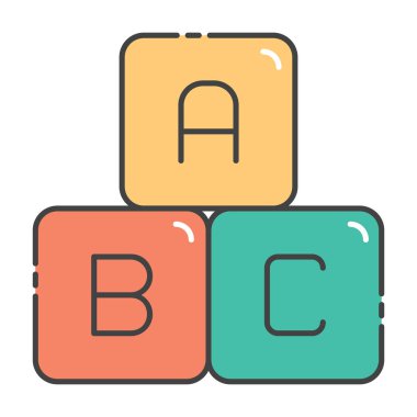 Düz dizaynlı birincil sınıf öğrenimi, alfabetik blok simgesi 