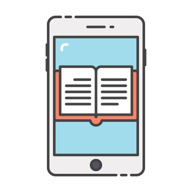 Düz tasarımda E öğrenme konsepti, eğitim uygulaması simgesi vektörü 