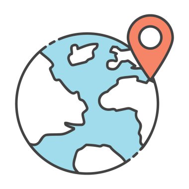Düz tasarımda dünya çapında GPS, küresel konum vektörü 