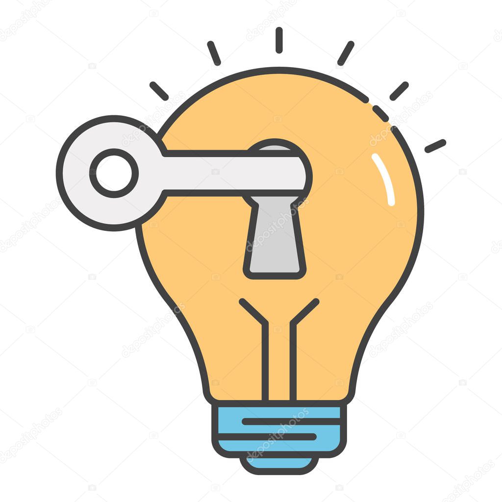 Unlock success, bright idea flat icon