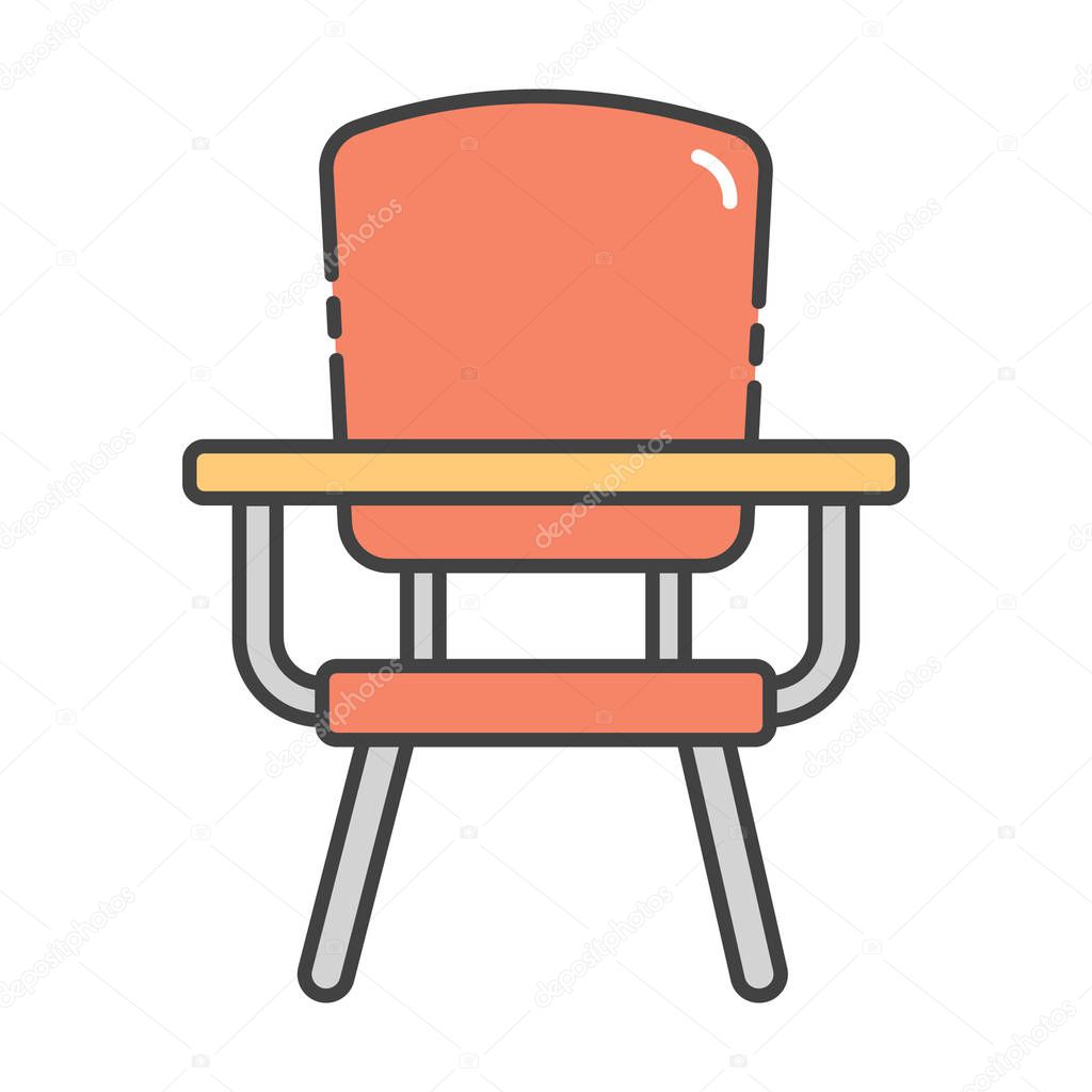 School furniture equipment, desk chair icon in flat design  