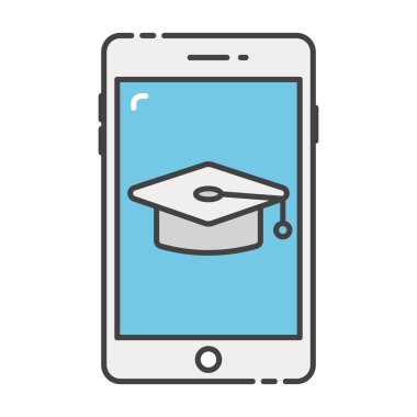 Düz tasarımda E öğrenme konsepti, eğitim uygulaması simgesi vektörü 