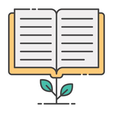 Düz dizaynda bitki yetiştirme ikonu içeren kitap 