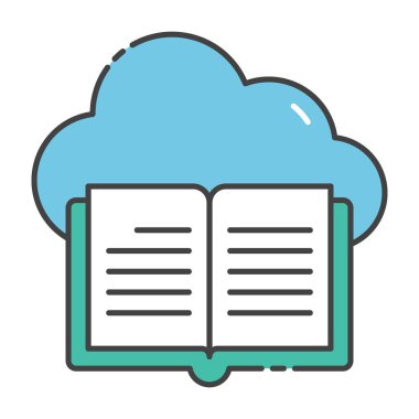 Bulut konseptli kitap, bulut kitabı simgesinin düz vektörü.