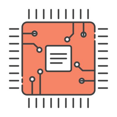 Düz tasarımda mikroişlemci, donanım simgesi.